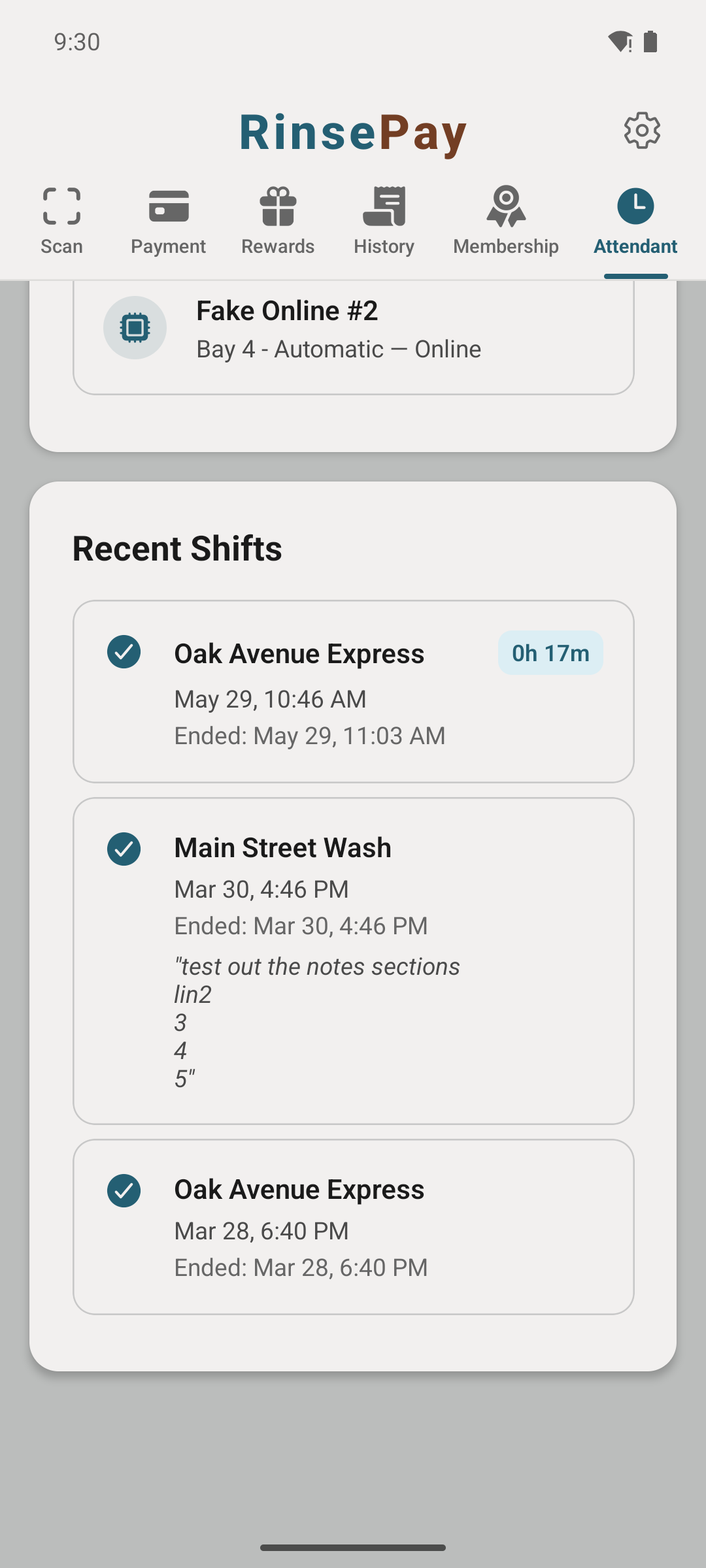 Attendant timeclock — your hours.