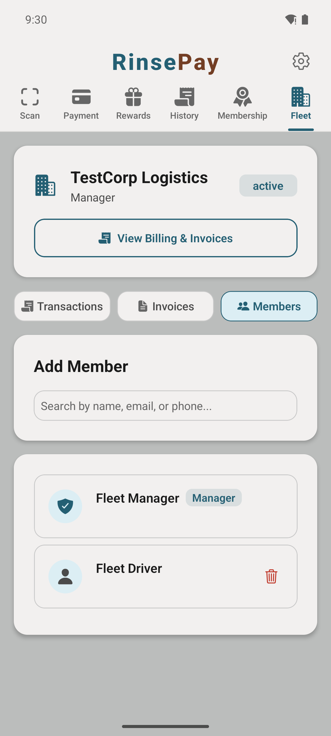 Fleet manager — members tab.