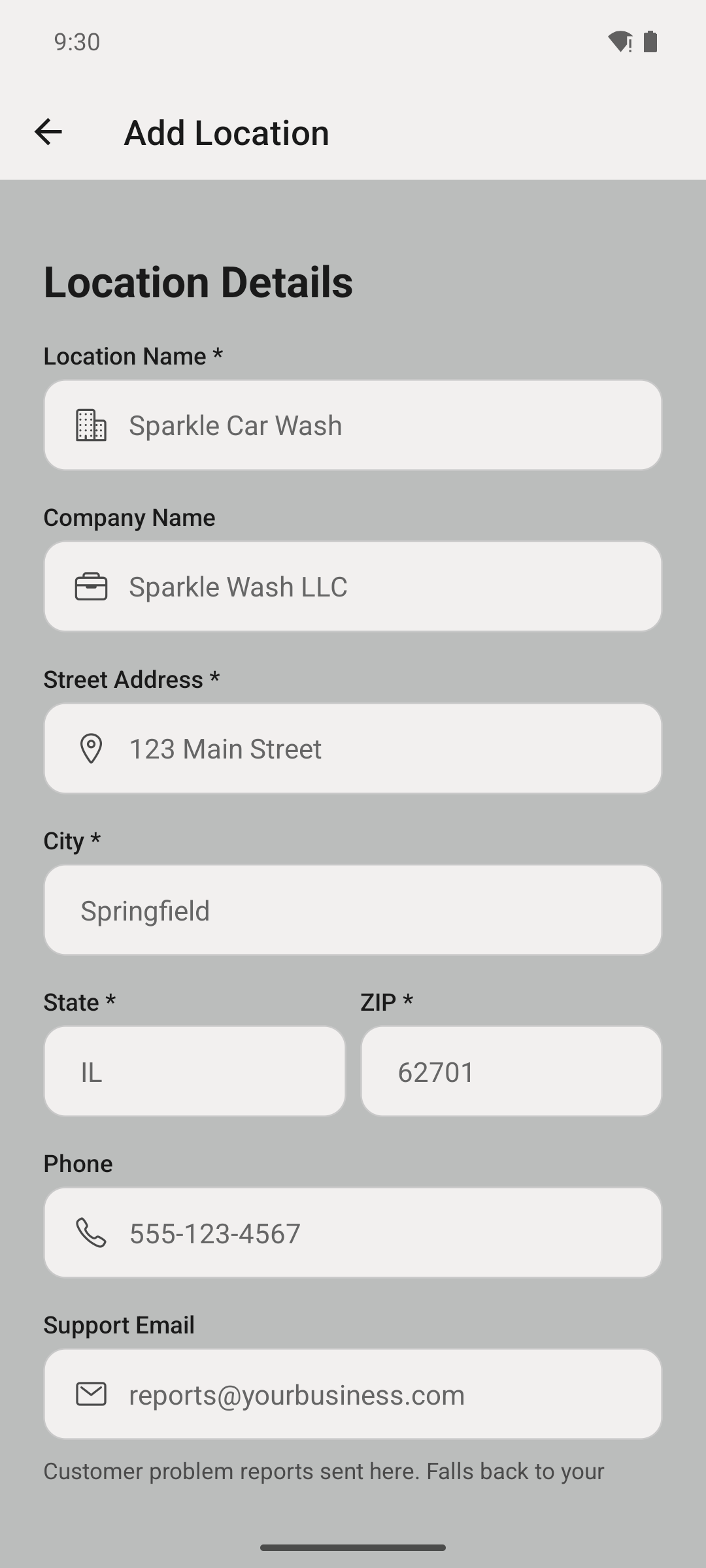 Create location screen.