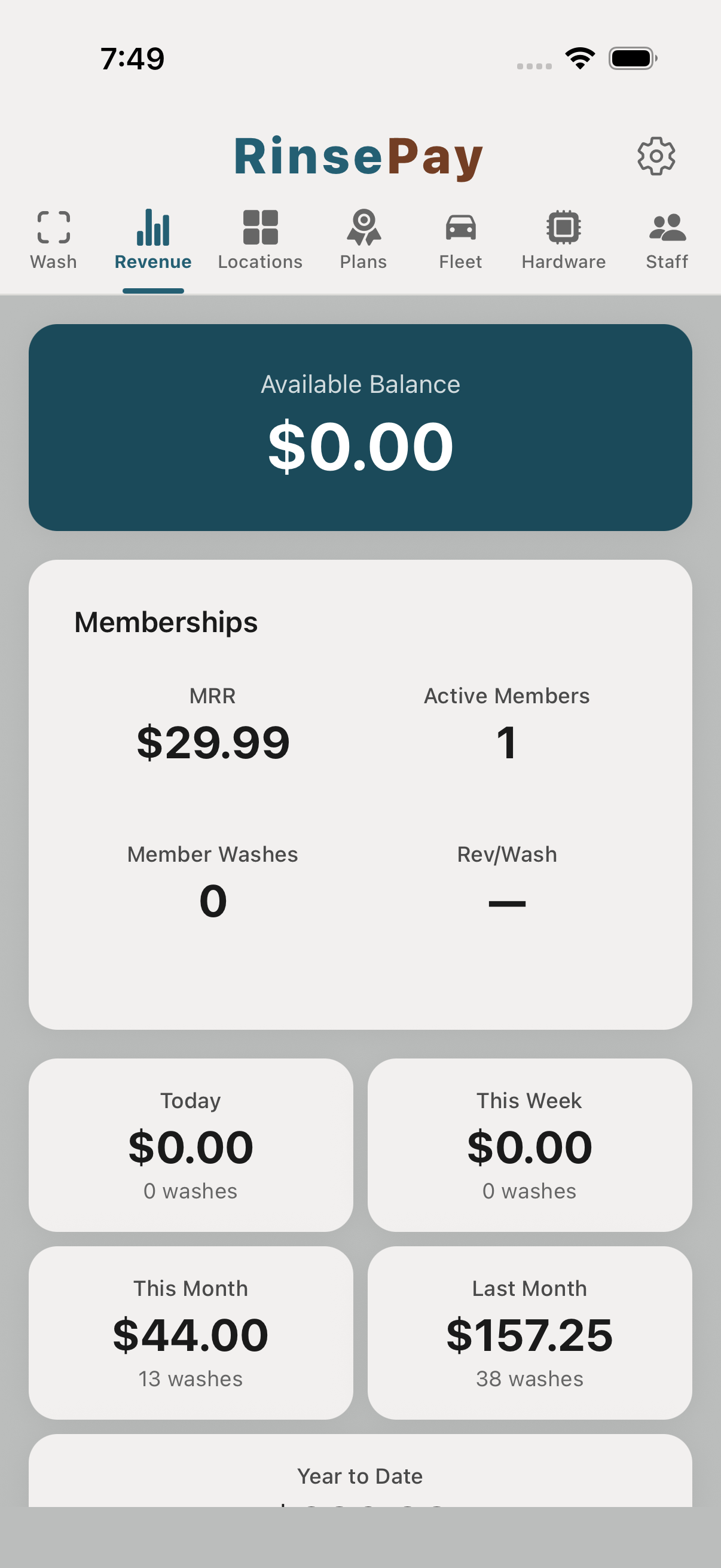Revenue and balance screen.